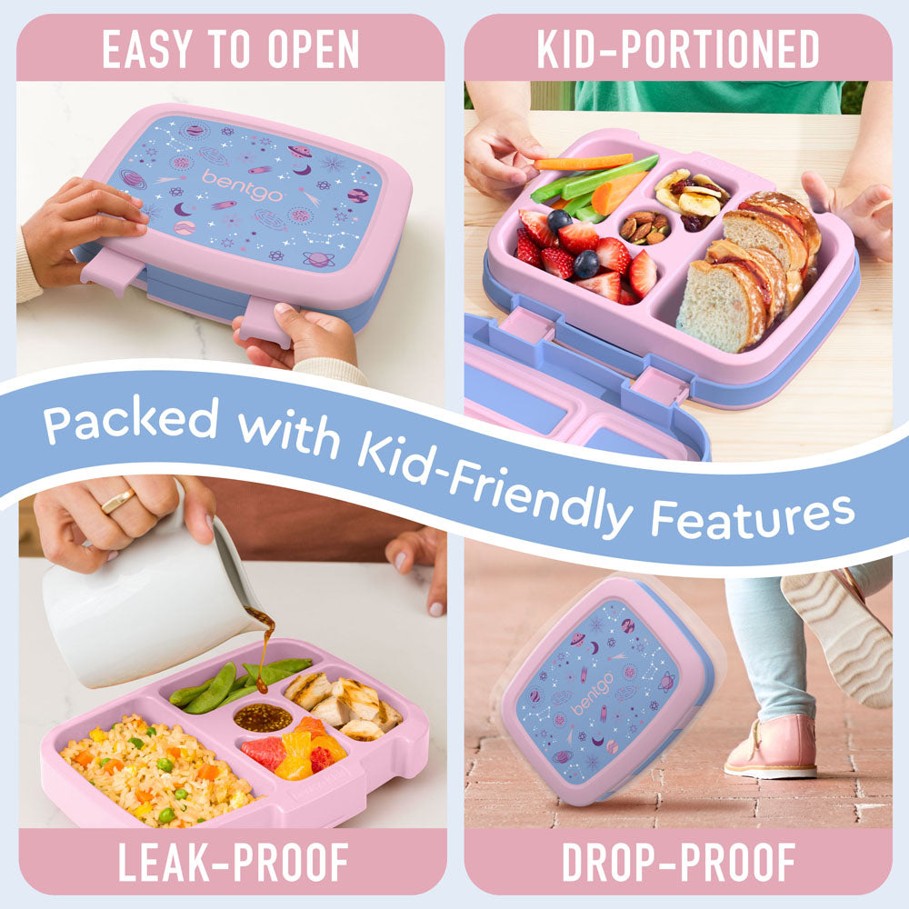Bentgo Kids Prints Lunch Box - Lavender Galaxy | Kids Lunch Box Packed With Kid-Friendly Features Such As Easy To Open And Drop-Proof