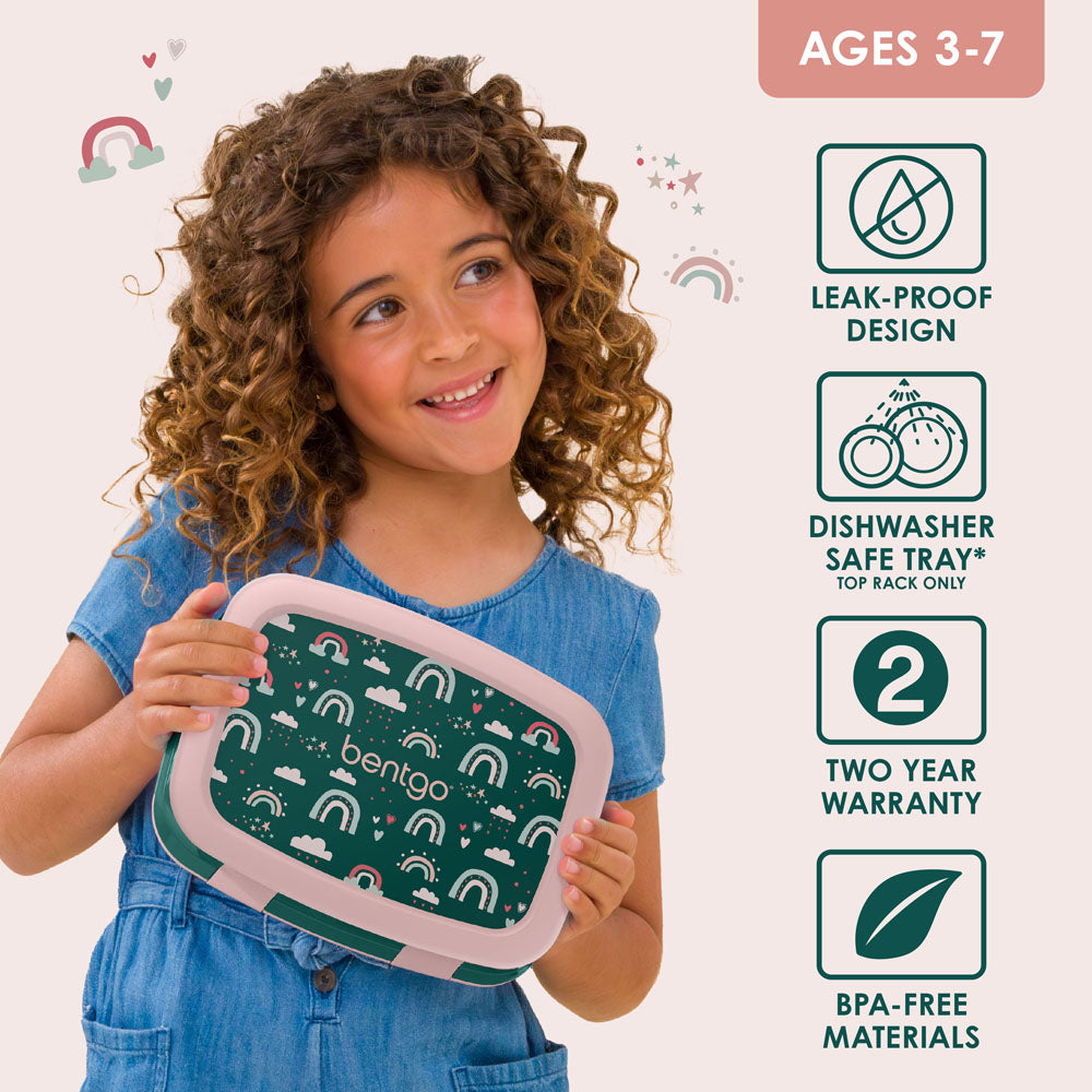 Bentgo Kids Prints Lunch Box - Green Rainbow | Leak-Proof Lunch Box Design Made With BPA-Free Materials