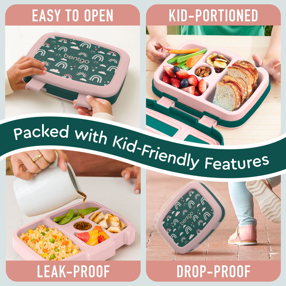 Bentgo Kids Prints Lunch Box - Green Rainbow | Kids Lunch Box Packed With Kid-Friendly Features Such As Easy To Open And Drop-Proof