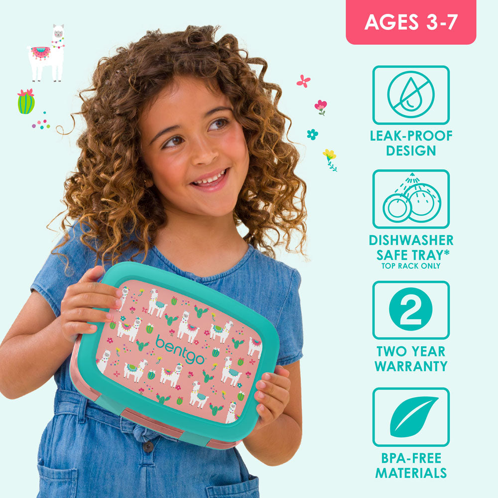 Bentgo Kids Prints Lunch Box - Llama | Leak-Proof Lunch Box Design Made With BPA-Free Materials