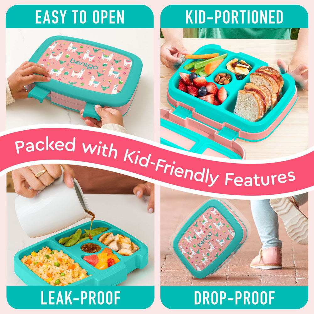 Bentgo Kids Prints Lunch Box - Llama | Kids Lunch Box Packed With Kid-Friendly Features Such As Easy To Open And Drop-Proof