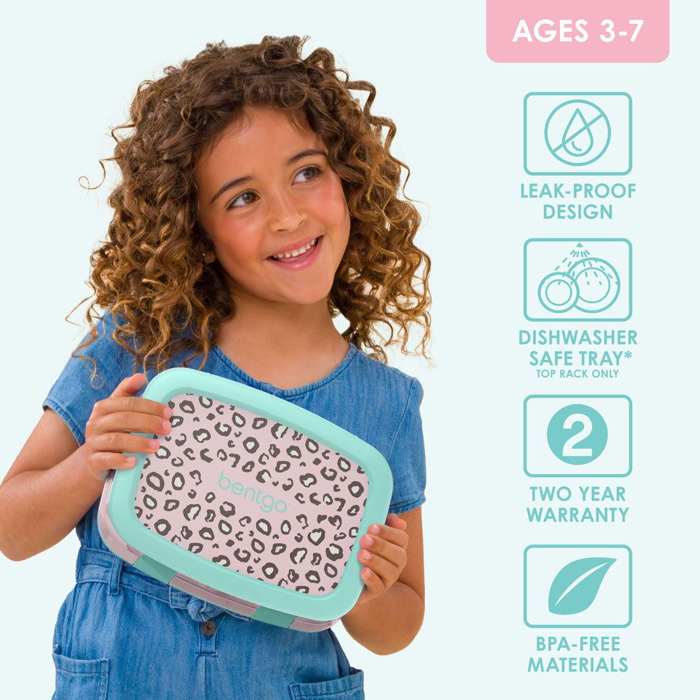 Bentgo Kids Prints Lunch Box - Leopard | Leak-Proof Lunch Box Design Made With BPA-Free Materials