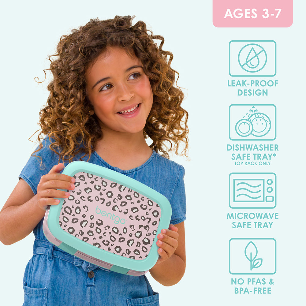 Bentgo Kids Prints Lunch Box - Leopard | Leak-Proof Design, Dishwasher Safe Tray (Top Rack Only), Microwave Safe Tray And No PFAS & BPA-Free