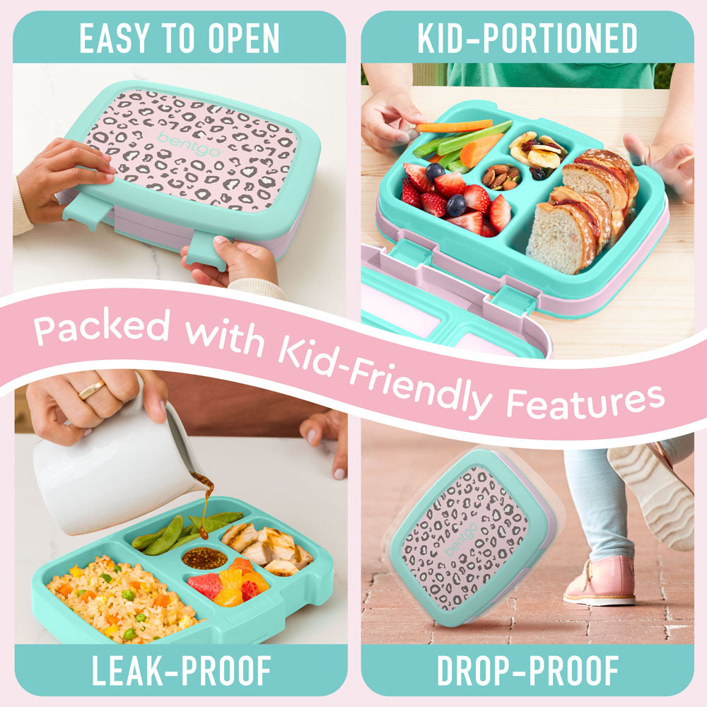 Bentgo Kids Prints Lunch Box - Leopard | Kids Lunch Box Packed With Kid-Friendly Features Such As Easy To Open And Drop-Proof