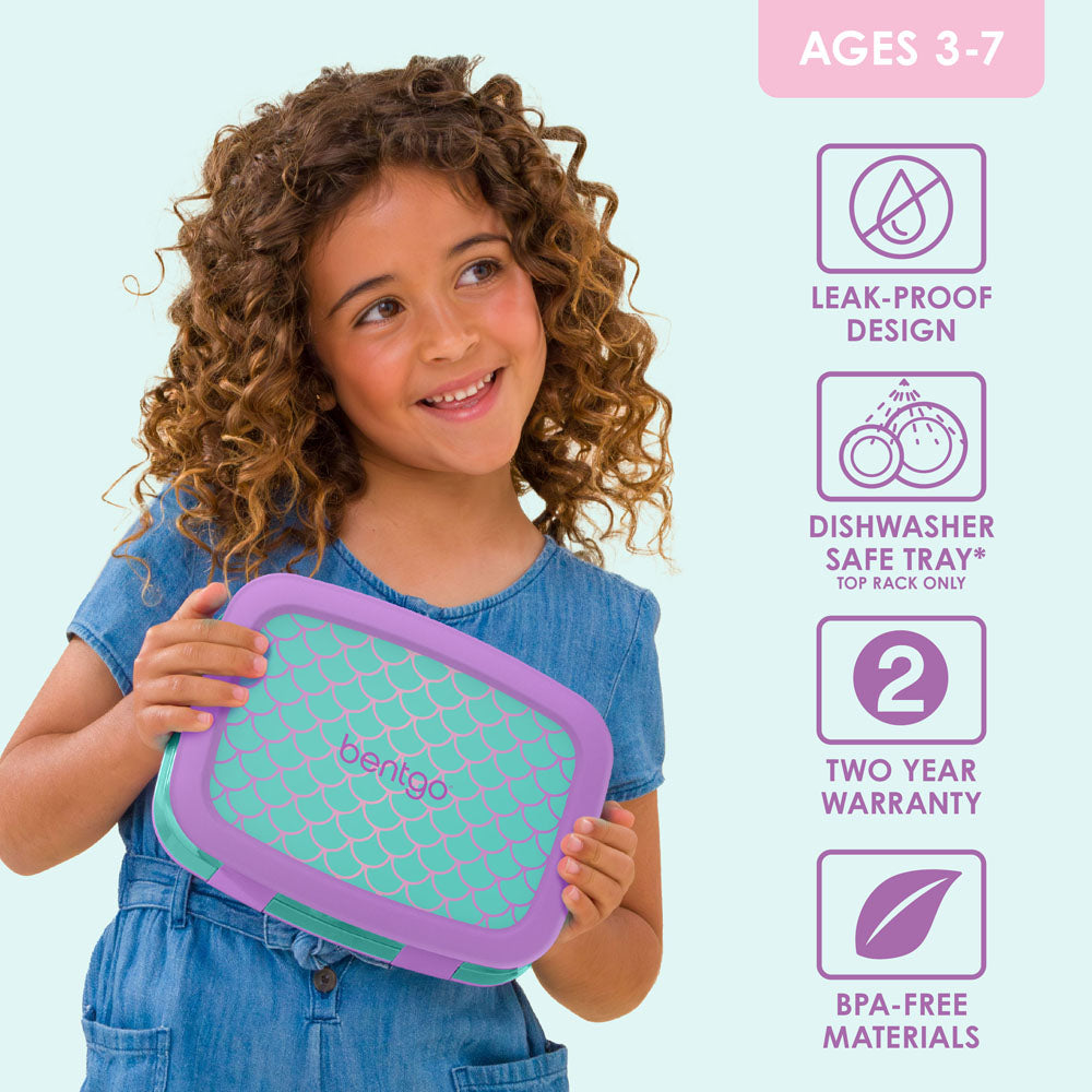 Bentgo Kids Prints Lunch Box - Mermaid Scales | Leak-Proof Lunch Box Design Made With BPA-Free Materials