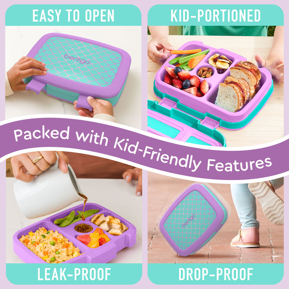 Bentgo Kids Prints Lunch Box - Mermaid Scales | Kids Lunch Box Packed With Kid-Friendly Features Such As Easy To Open And Drop-Proof