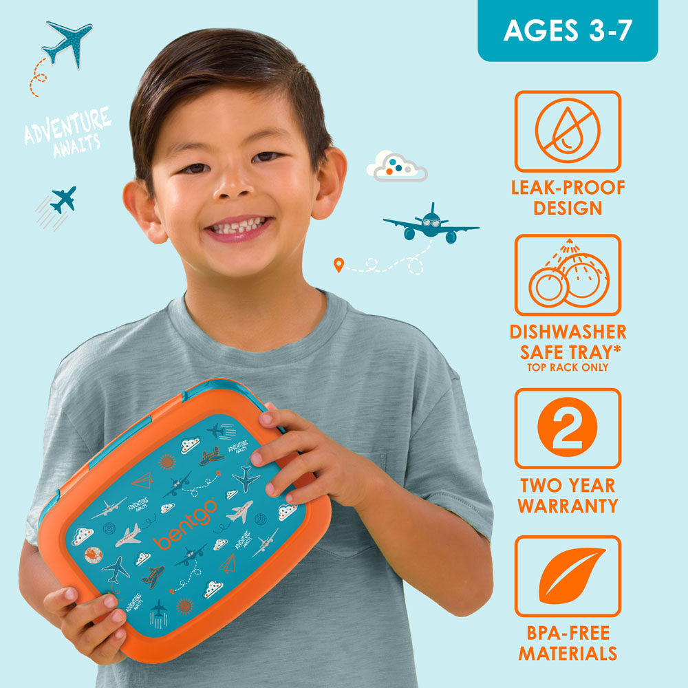 Bentgo Kids Prints Lunch Box - Planes | Leak-Proof Lunch Box Design Made With BPA-Free Materials
