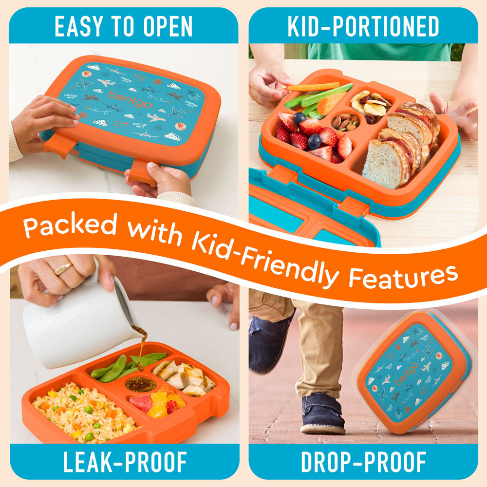 Bentgo Kids Prints Lunch Box - Planes | Kids Lunch Box Packed With Kid-Friendly Features Such As Easy To Open And Drop-Proof