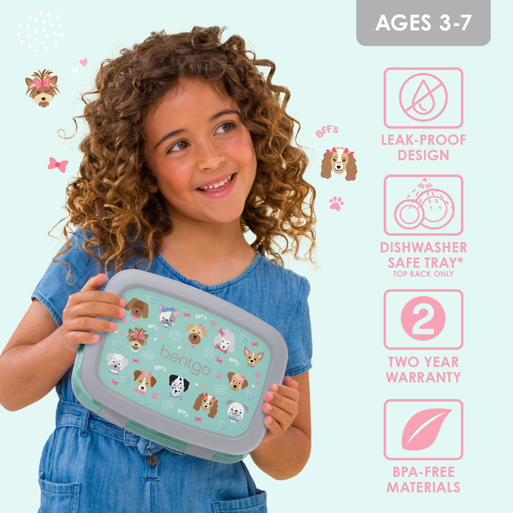 Bentgo Kids Prints Lunch Box - Puppy Love | Leak-Proof Lunch Box Design Made With BPA-Free Materials