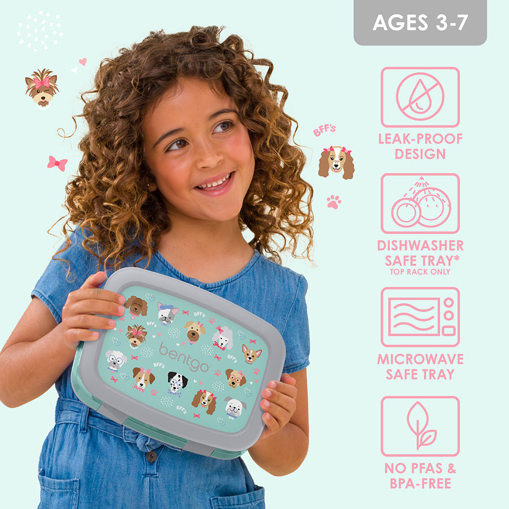 Bentgo Kids Prints Lunch Box - Puppy Love | Leak-Proof Design, Dishwasher Safe Tray (Top Rack Only), Microwave Safe Tray And No PFAS & BPA-Free