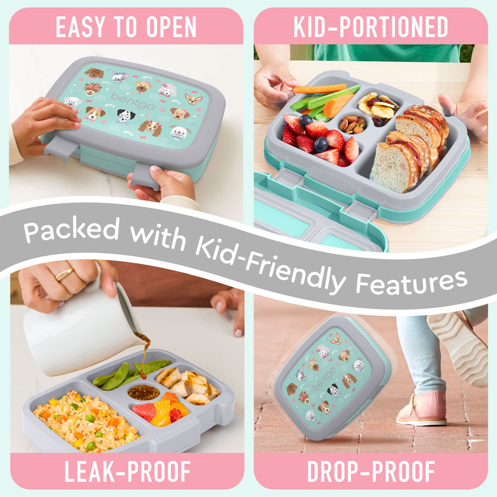 Bentgo Kids Prints Lunch Box - Puppy Love | Kids Lunch Box Packed With Kid-Friendly Features Such As Easy To Open And Drop-Proof