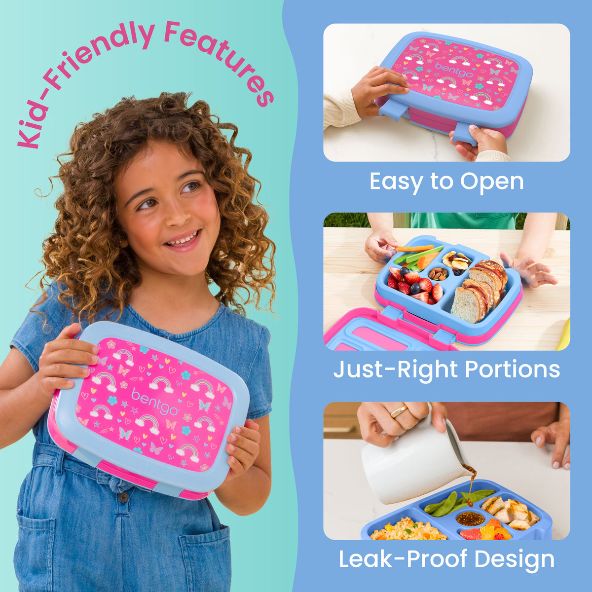 Bentgo Kids Prints Lunch Box - Rainbows and Butterflies | Kids Lunch Box Packed With Kid-Friendly Features Such As Easy To Open, Just-Right Portions And Leak-Proof Design