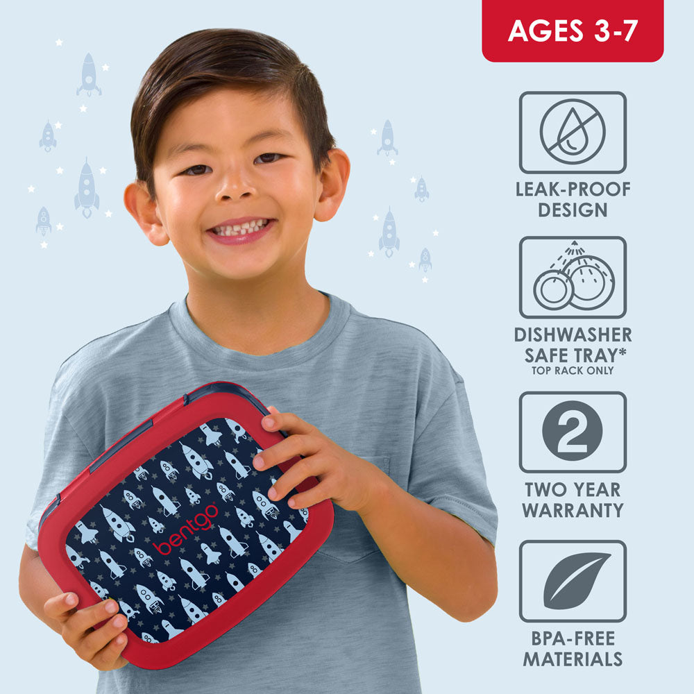 Bentgo Kids Prints Lunch Box - Space Rockets | Leak-Proof Lunch Box Design Made With BPA-Free Materials