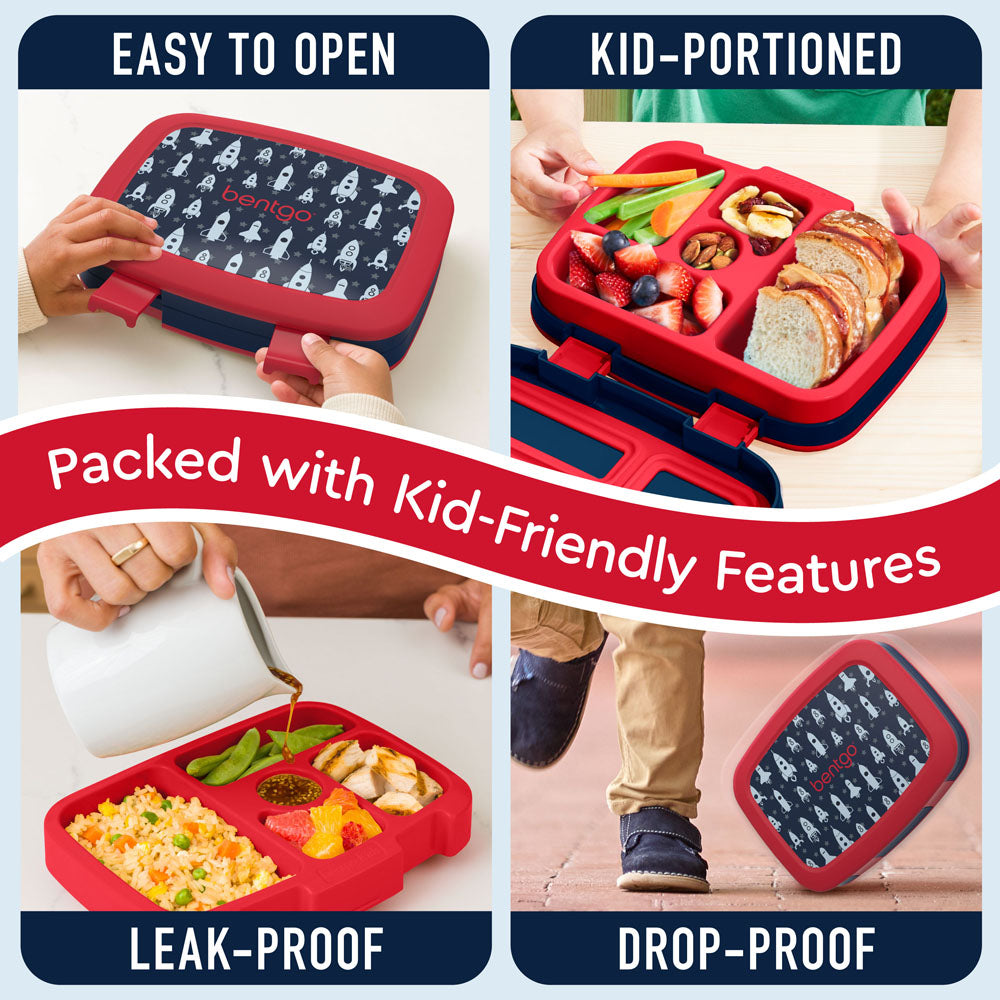 Bentgo Kids Prints Lunch Box - Space Rockets | Kids Lunch Box Packed With Kid-Friendly Features Such As Easy To Open And Drop-Proof