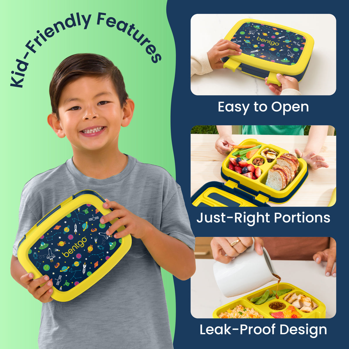 Bentgo Kids Prints Lunch Box - Space | Kids Lunch Box Packed With Kid-Friendly Features Such As Easy To Open, Just-Right Portions And Leak-Proof Design