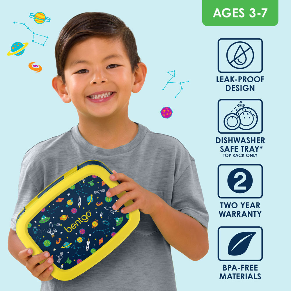 Bentgo Kids Prints Lunch Box - Space | Leak-Proof Lunch Box Design Made With BPA-Free Materials