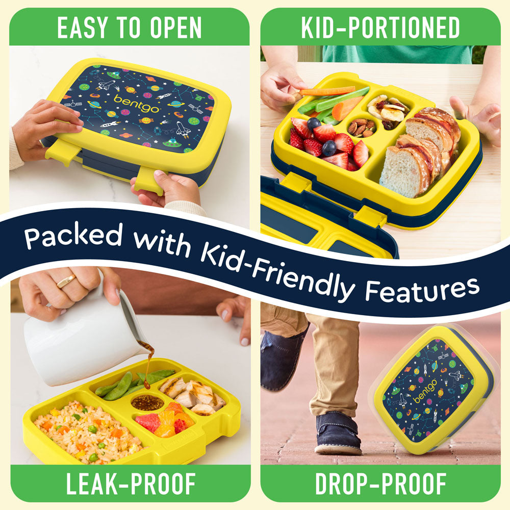 Bentgo Kids Prints Lunch Box - Space | Kids Lunch Box Packed With Kid-Friendly Features Such As Easy To Open And Drop-Proof