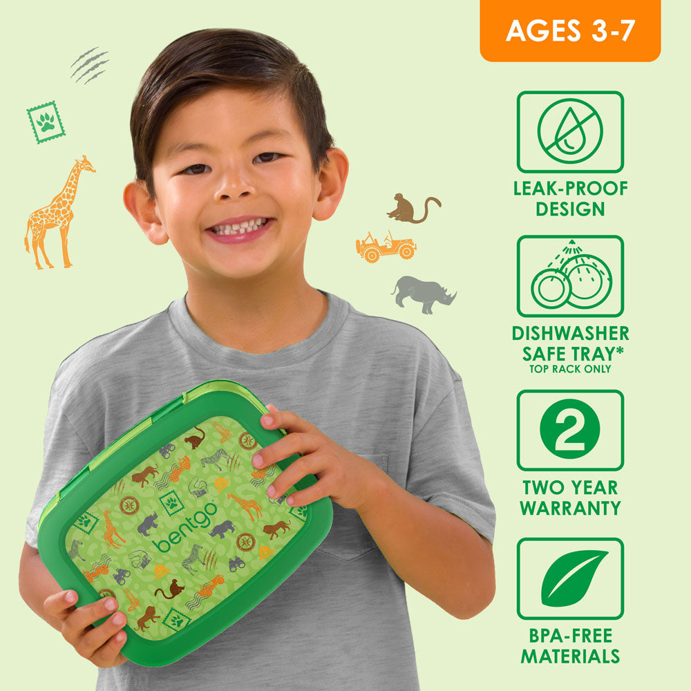 Bentgo Kids Prints Lunch Box - Safari | Leak-Proof Lunch Box Design Made With BPA-Free Materials