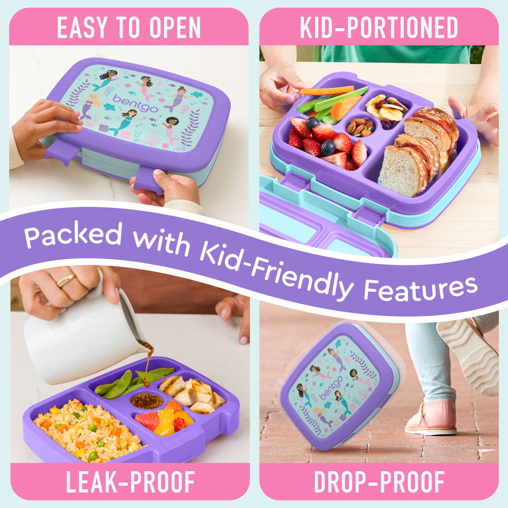 Bentgo Kids Prints Lunch Box - Mermaids in the Sea | Kids Lunch Box Packed With Kid-Friendly Features Such As Easy To Open And Drop-Proof