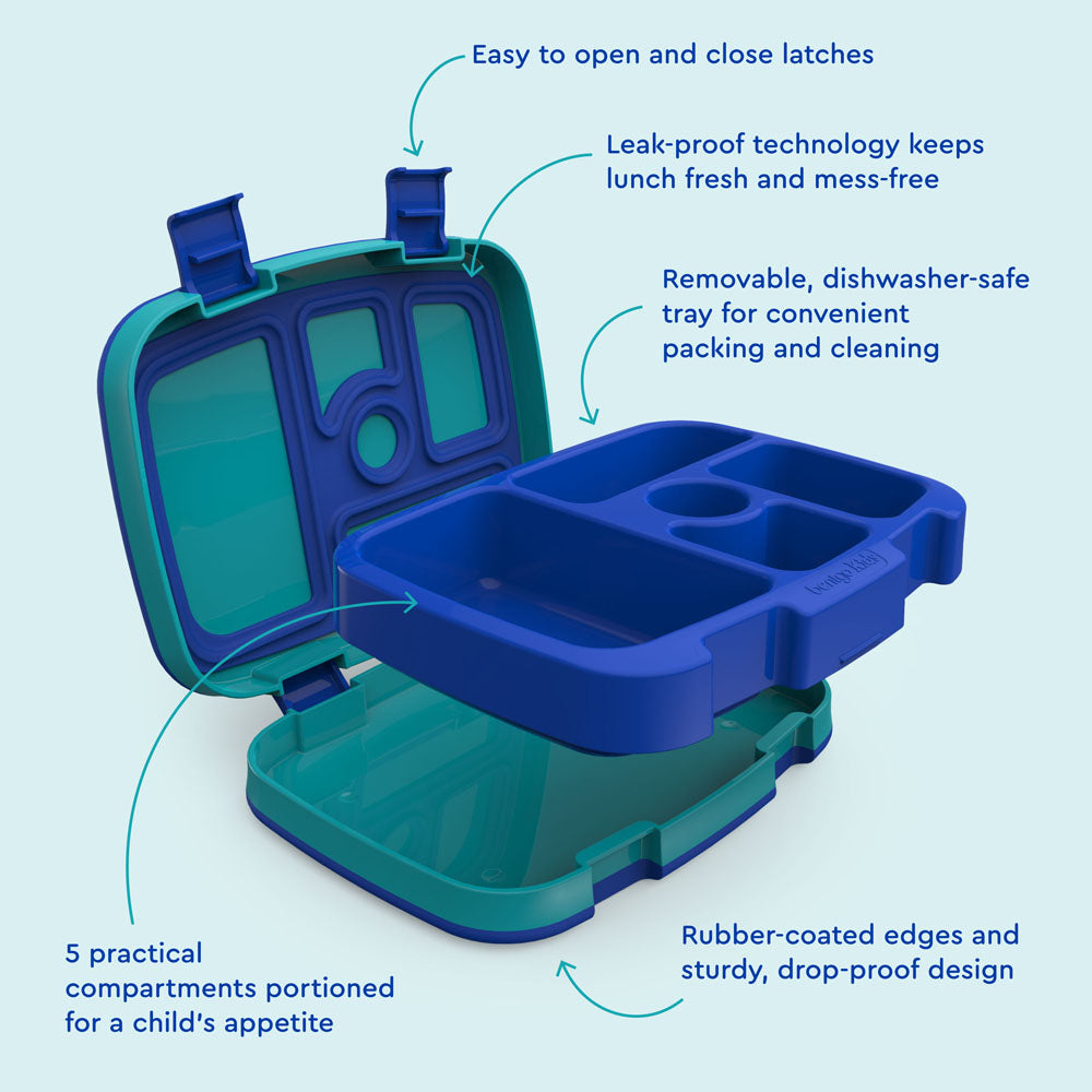 Bentgo Kids Prints Lunch Box - Sharks | Kids Lunch Box Features Include Easy To Open And Close Latches, Leak-Proof Technology Keeps Lunch Fresh And Mess-Free, And Rubber-Coated Edges And Sturdy, Drop-Proof Design