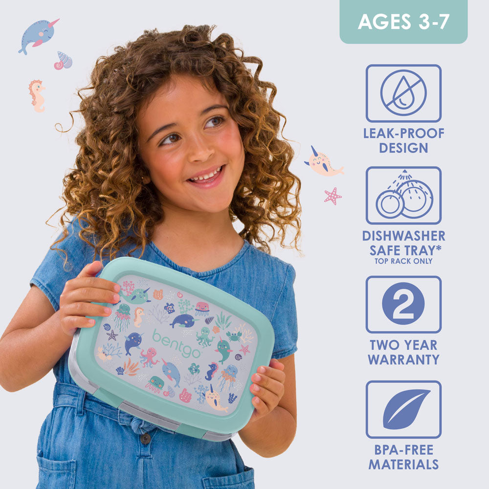 Bentgo Kids Prints Lunch Box - Sea Life | Leak-Proof Lunch Box Design Made With BPA-Free Materials
