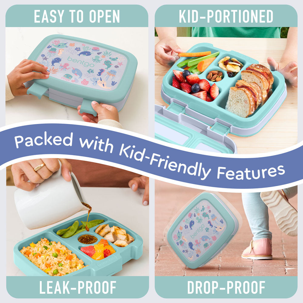 Bentgo Kids Prints Lunch Box - Sea Life | Kids Lunch Box Packed With Kid-Friendly Features Such As Easy To Open And Drop-Proof