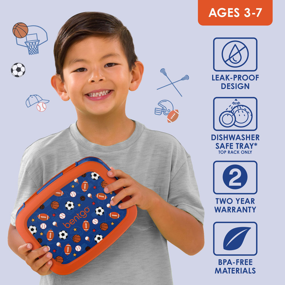 Bentgo Kids Prints Lunch Box - Sports | Leak-Proof Lunch Box Design Made With BPA-Free Materials