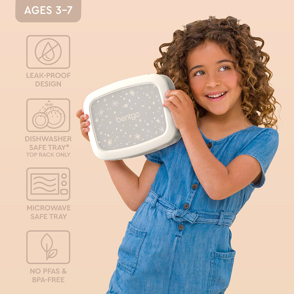 Bentgo® Kids Whimsy & Wonder Prints Lunch Box - Starry Sprinkle | Leak-Proof Design, Dishwasher Safe Tray (Top Rack Only), Microwave Safe Tray, No PFAS & BPA-Free