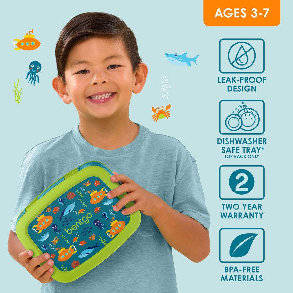 Bentgo Kids Prints Lunch Box - Submarine | Leak-Proof Lunch Box Design Made With BPA-Free Materials