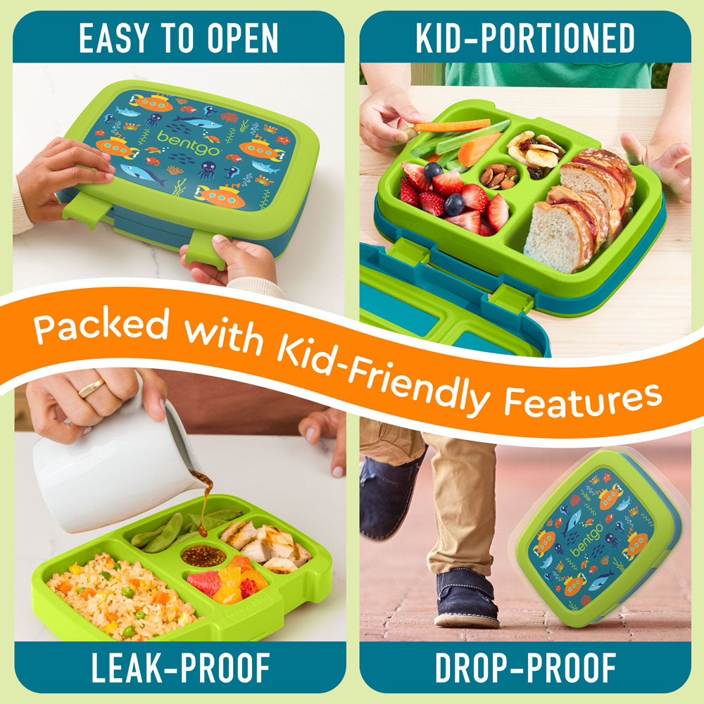 Bentgo Kids Prints Lunch Box - Submarine | Kids Lunch Box Packed With Kid-Friendly Features Such As Easy To Open And Drop-Proof