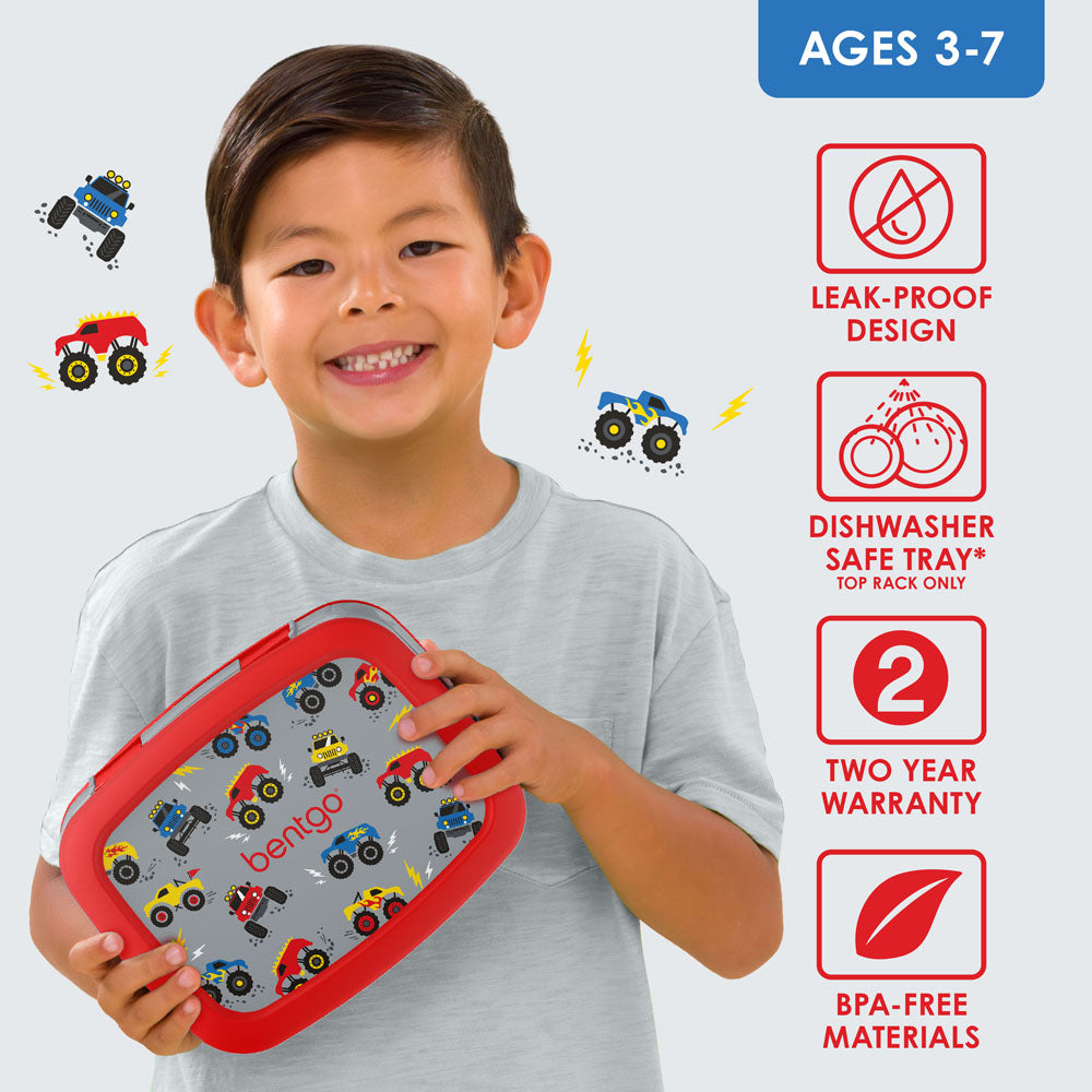Bentgo Kids Prints Lunch Box - Trucks | Leak-Proof Lunch Box Design Made With BPA-Free Materials