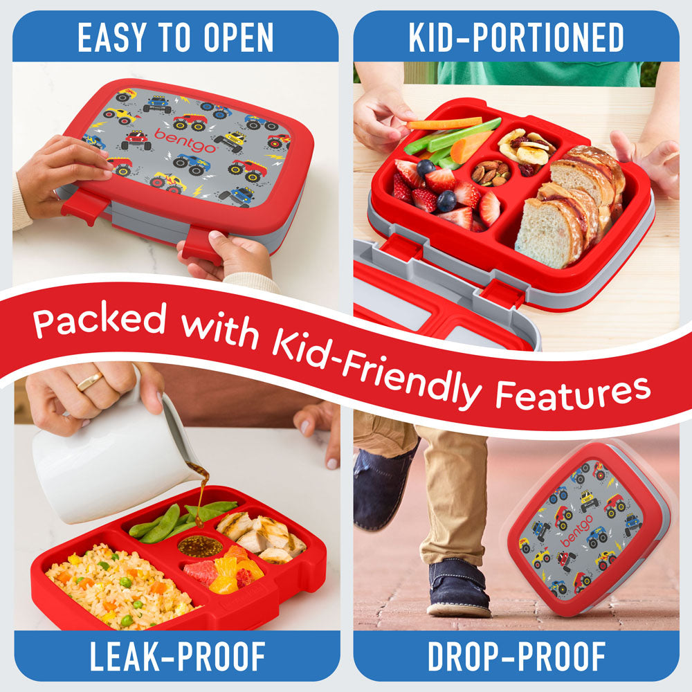 Bentgo Kids Prints Lunch Box - Trucks | Kids Lunch Box Packed With Kid-Friendly Features Such As Easy To Open And Drop-Proof