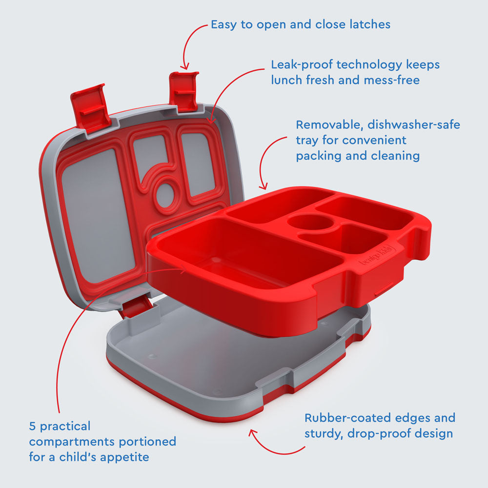 Bentgo Kids Prints Lunch Box - Trucks | Kids Lunch Box Features Include Easy To Open And Close Latches, Leak-Proof Technology Keeps Lunch Fresh And Mess-Free, And Rubber-Coated Edges And Sturdy, Drop-Proof Design