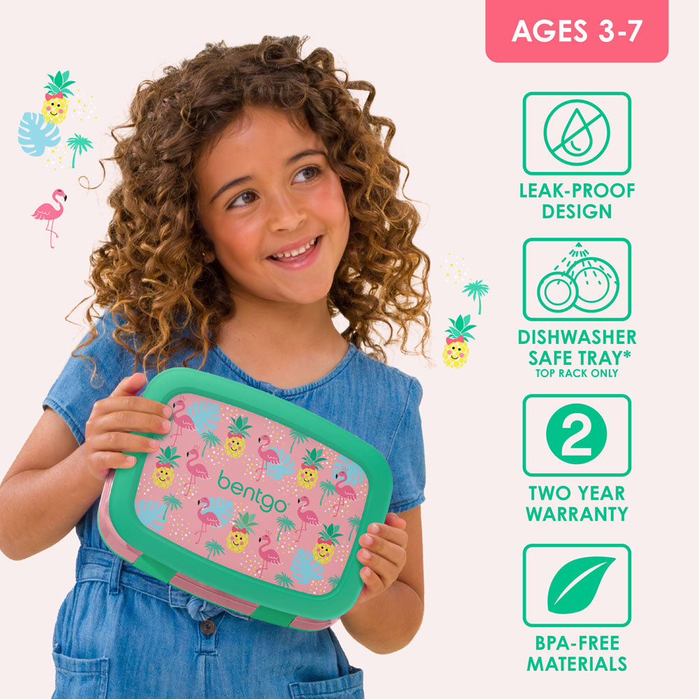 Bentgo Kids Prints Lunch Box - Tropical | Leak-Proof Lunch Box Design Made With BPA-Free Materials