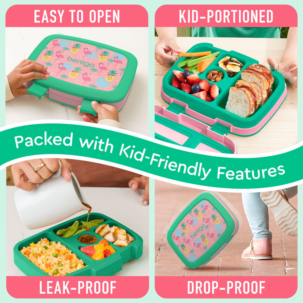 Bentgo Kids Prints Lunch Box - Tropical | Kids Lunch Box Packed With Kid-Friendly Features Such As Easy To Open And Drop-Proof