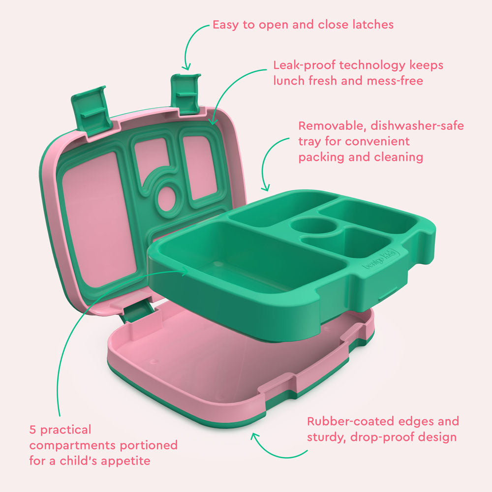 Bentgo Kids Prints Lunch Box - Tropical | Kids Lunch Box Features Include Easy To Open And Close Latches, Leak-Proof Technology Keeps Lunch Fresh And Mess-Free, And Rubber-Coated Edges And Sturdy, Drop-Proof Design