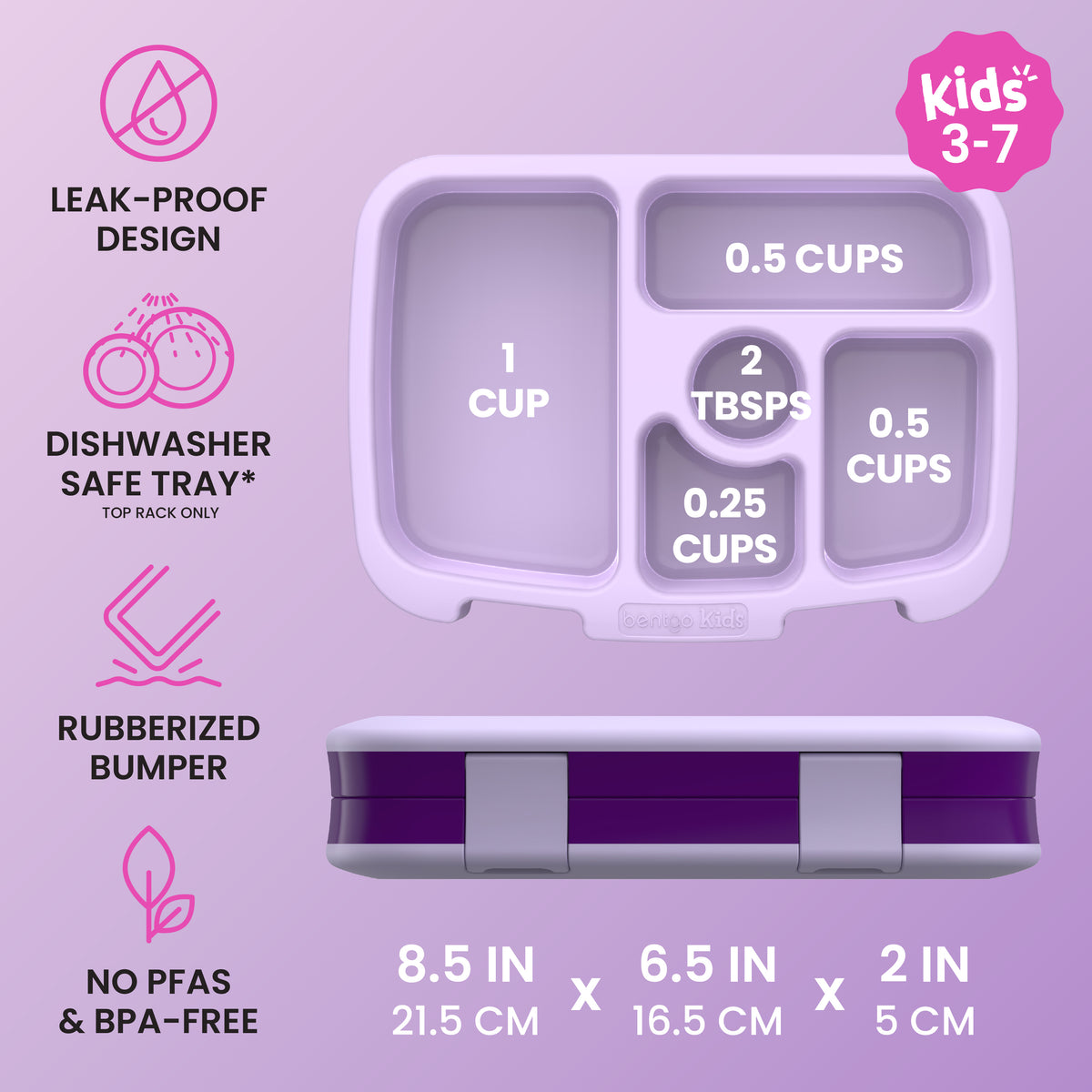 Bentgo Kids Prints Lunch Box - Unicorn | Leak-Proof Design, Dishwasher Safe Tray (Top Rack Only), Rubberized Bumper And No PFAS & BPA-Free | Kids Lunch Box Dimensions