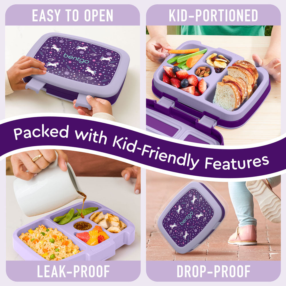 Bentgo Kids Prints Lunch Box - Unicorn | Kids Lunch Box Packed With Kid-Friendly Features Such As Easy To Open And Drop-Proof