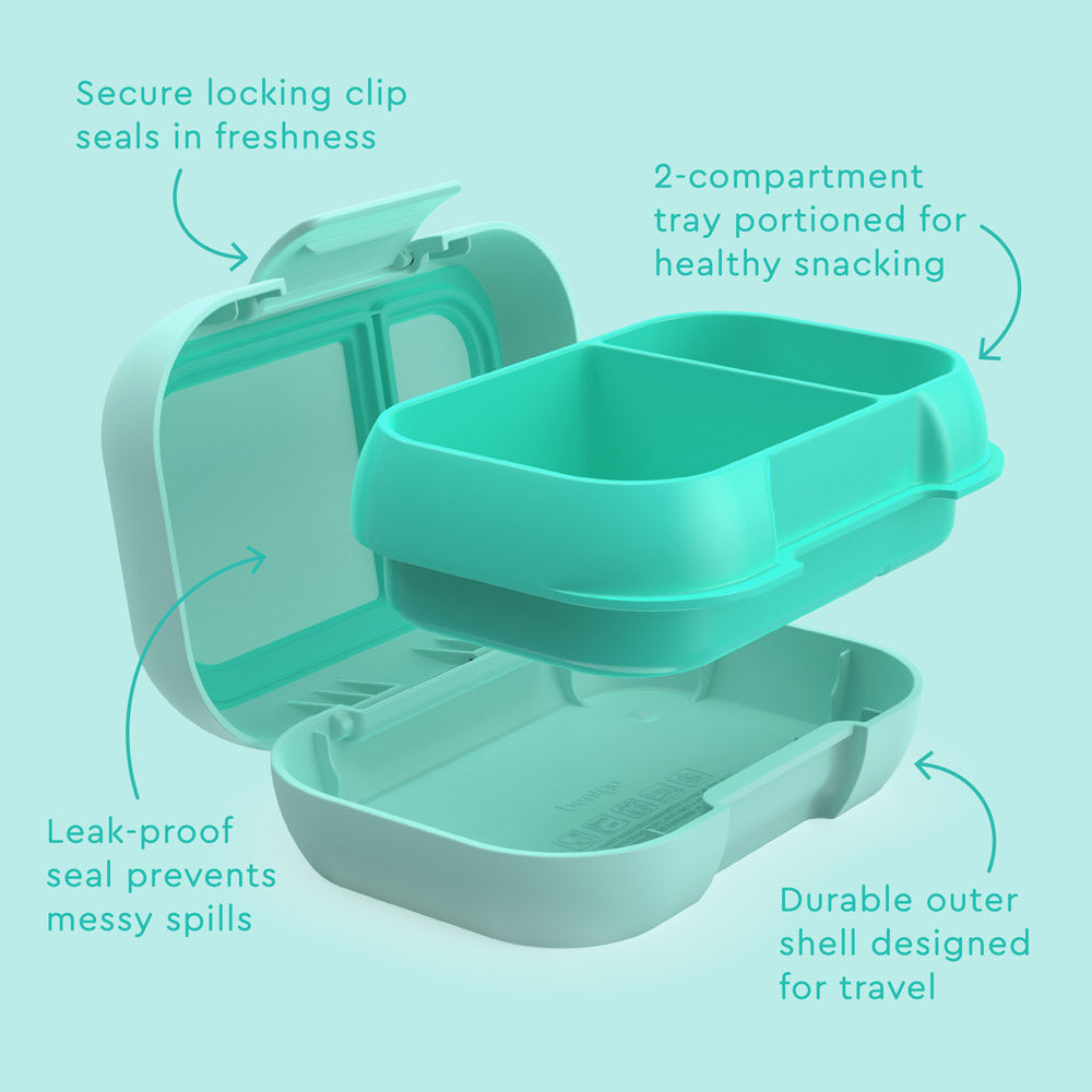 Bentgo® Kids Snack Container- Aqua | Secure Locking Clip Seals In Freshness, 2-compartment Tray Portioned For Healthy Snacking, Leak-proof Seal Prevents Messy Spills, And Durable Outer Shell Designed For Travel