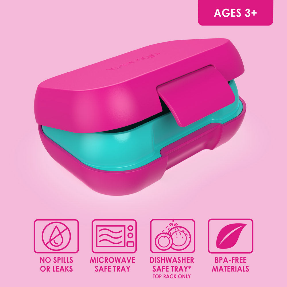 Bentgo® Kids Snack Container- Fuchsia/Teal | No Spills Or Leaks, Microwave Safe Tray, Dishwasher Safe Tray, And BPA-Free Materials