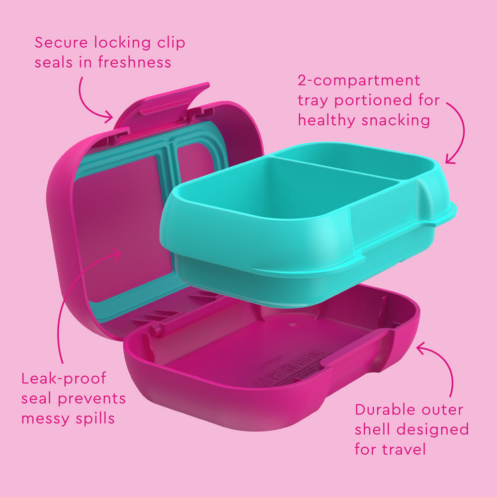 Bentgo® Kids Snack Container- Fuchsia/Teal | Secure Locking Clip Seals In Freshness, 2-compartment Tray Portioned For Healthy Snacking, Leak-proof Seal Prevents Messy Spills, And Durable Outer Shell Designed For Travel