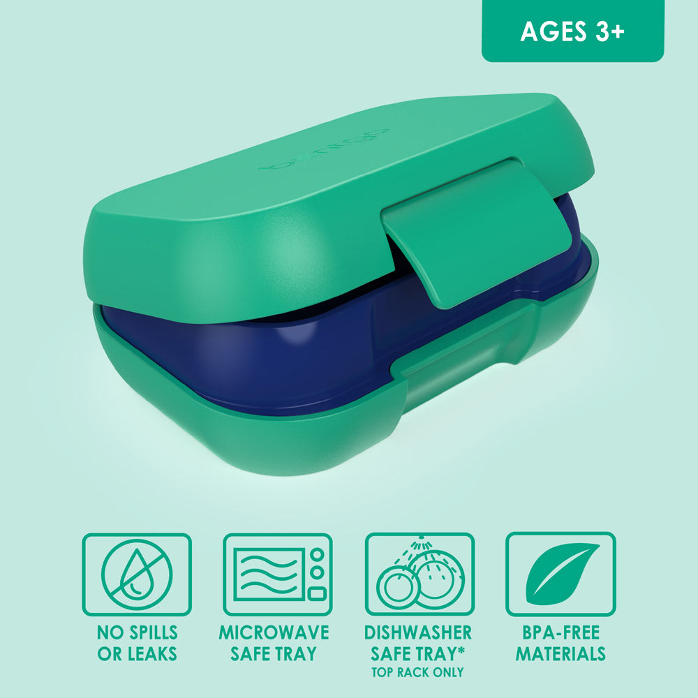 Bentgo® Kids Snack Container- Green/Navy | No Spills Or Leaks, Microwave Safe Tray, Dishwasher Safe Tray, And BPA-Free Materials