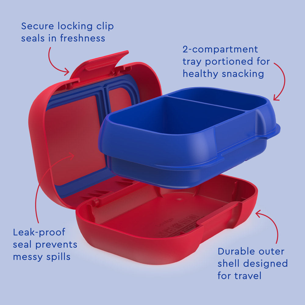 Bentgo® Kids Snack Container- Red/Royal | Secure Locking Clip Seals In Freshness, 2-compartment Tray Portioned For Healthy Snacking, Leak-proof Seal Prevents Messy Spills, And Durable Outer Shell Designed For Travel