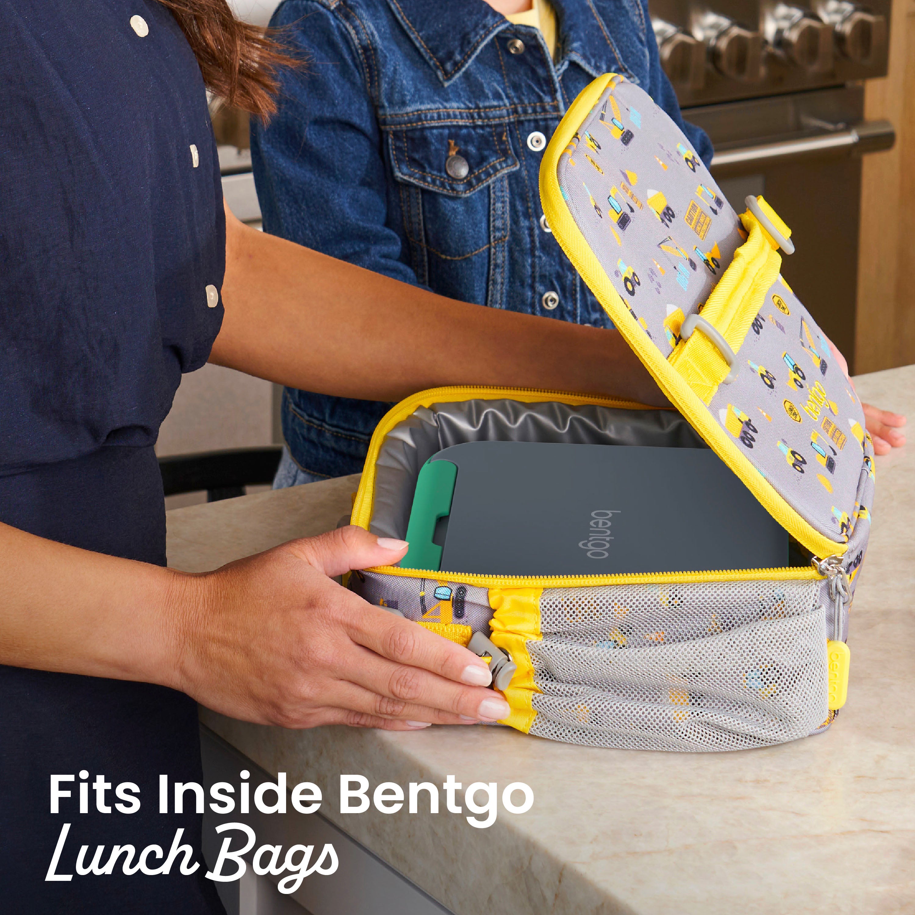 Bentgo Kids Stow & Go Lunch Box - Gray Leaf | Fits Inside Bentgo Lunch Bags