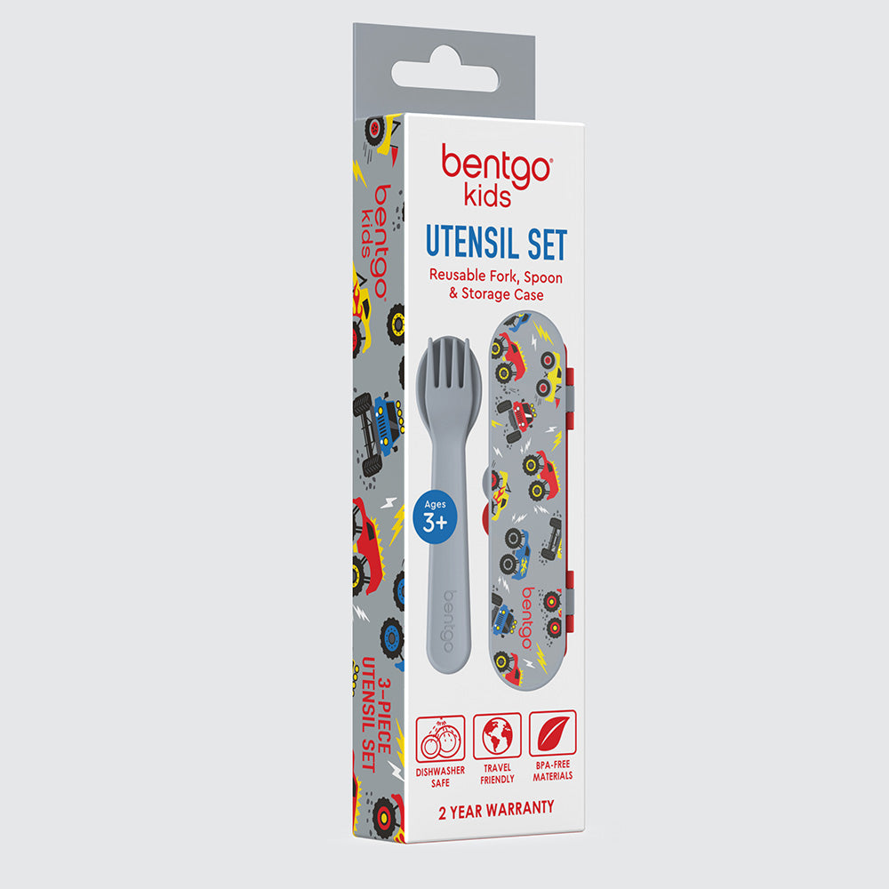 Bentgo Kids Stainless Steel Utensil Set - Reusable Fork, Spoon & Storage Case - High-Grade BPA-Free Stainless Steel, Easy-Grip Handles, Dishwasher