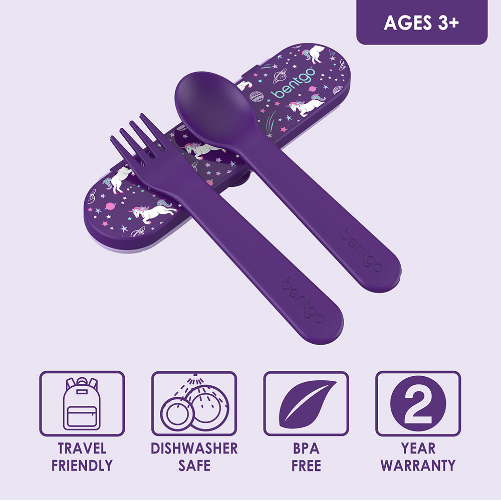  Bentgo® Kids Prints 5-Compartment Bento-Style Kids Lunch Box  Set with Reusable Plastic Utensils (Lavender Galaxy): Home & Kitchen