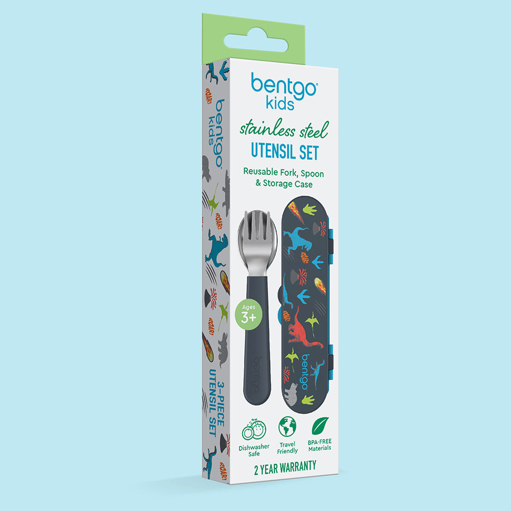 Bentgo Kids Stainless Steel Utensil Set - Reusable Fork, Spoon & Storage Case - High-Grade BPA-Free Stainless Steel, Easy-Grip Handles, Dishwasher