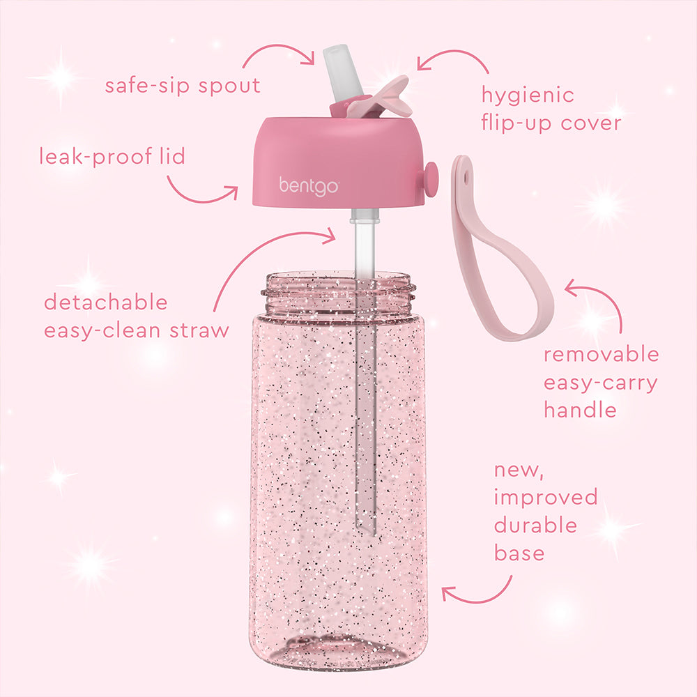 Bentgo® Kids Water Bottle - Petal Pink Glitter | Packed With Features Including A Safe-Sip Spout And Leak-Proof Lid