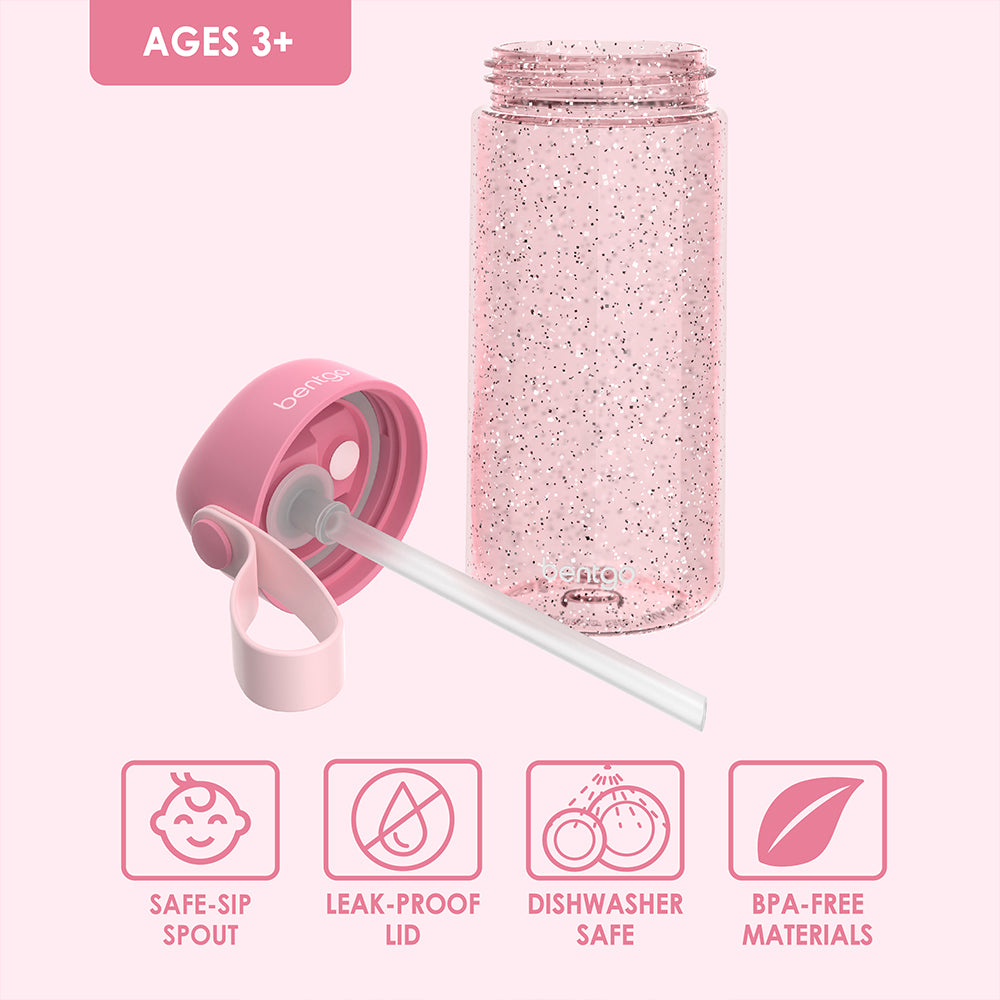 Bentgo® Kids Water Bottle - Petal Pink Glitter | Water Bottle With A Safe-Sip Spout And Made With BPA-Free Materials