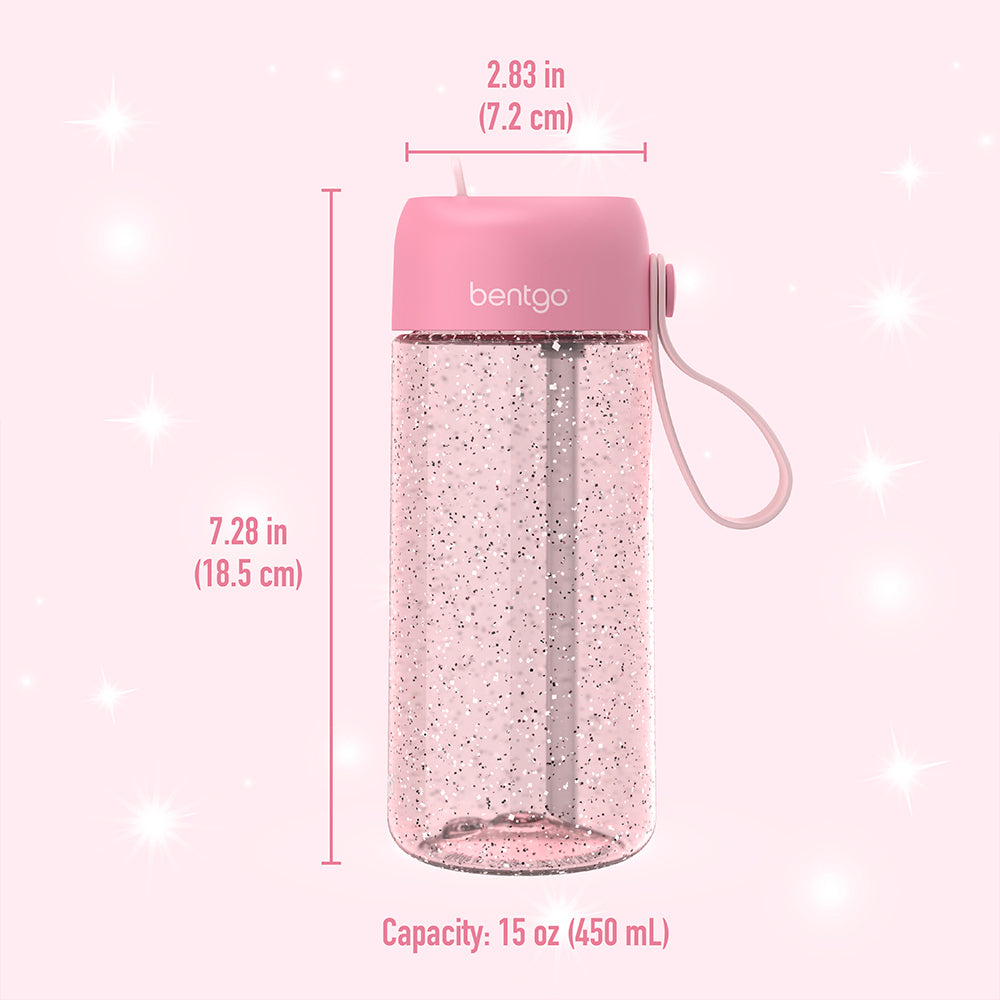 Bentgo® Kids Water Bottle - Petal Pink Glitter | Dimensions